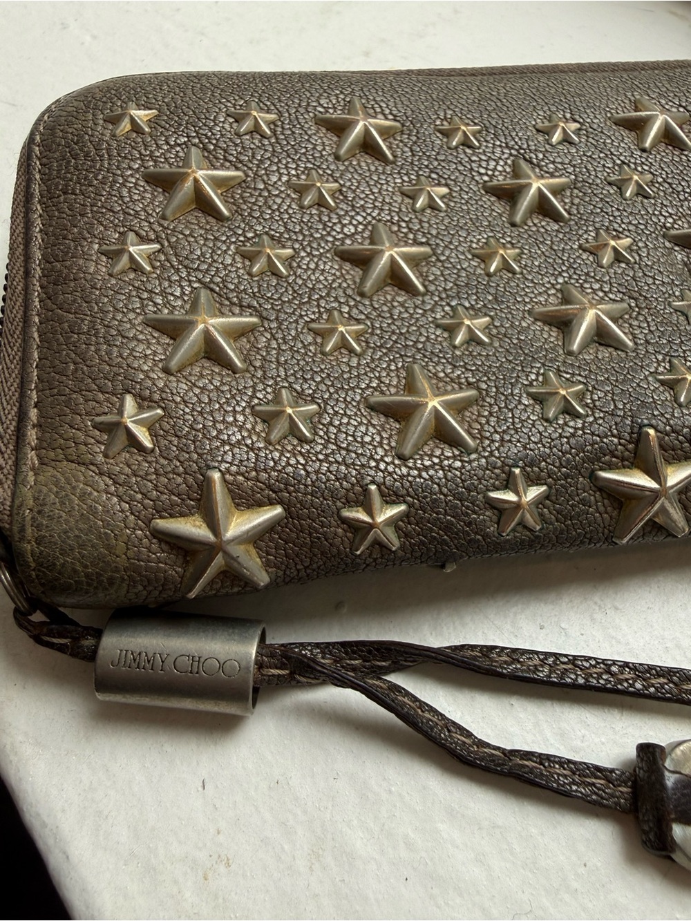 Jimmy Choo Bronze Star-Embellished Zip Wallet with Choo Charm Zipper Pull - Picture 10 of 10
